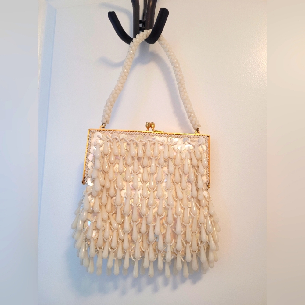 Vintage Cream Beaded Women's Bag